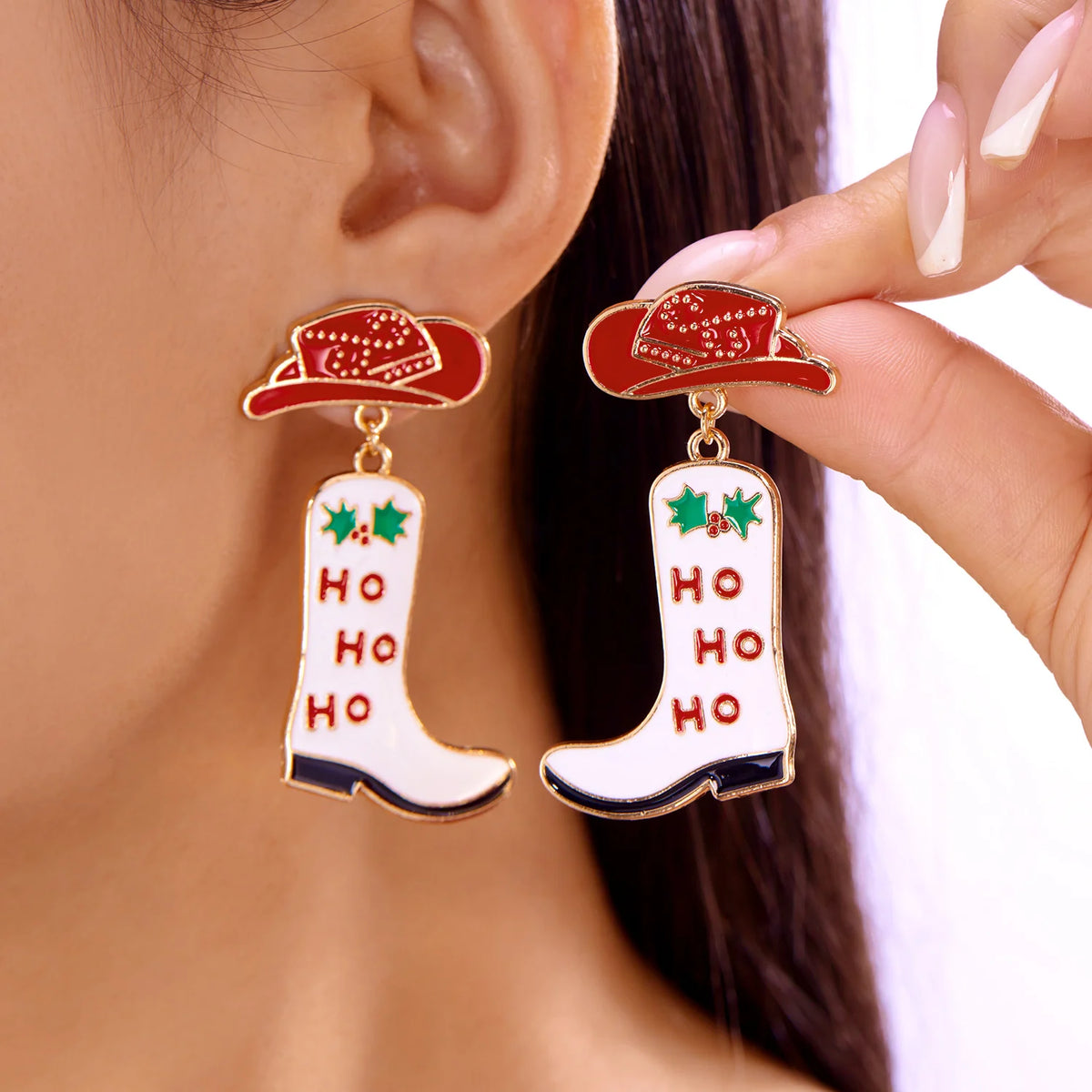 Merry Christmas pearl flower and star bell dangle earrings for women by HSF Marketplace