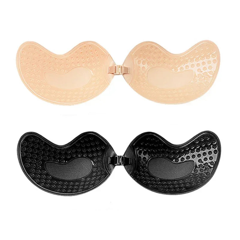 Invisible strapless adhesive stick bra, seamless silicone push-up lingerie with nipple covers for women