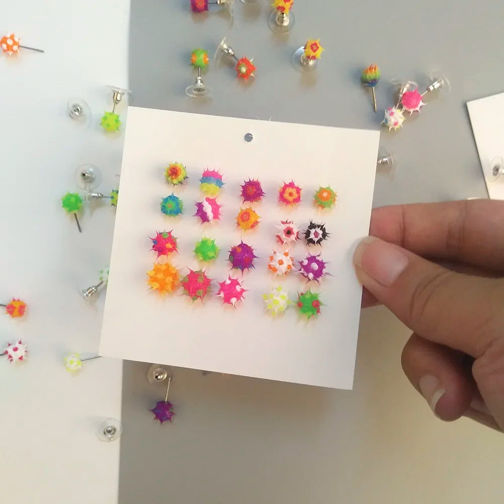 Colorful silicone ball stud earrings in Japanese Korean style, 32 patterns, for girls, teens, and children