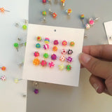 Colorful silicone ball stud earrings in Japanese Korean style, 32 patterns, for girls, teens, and children