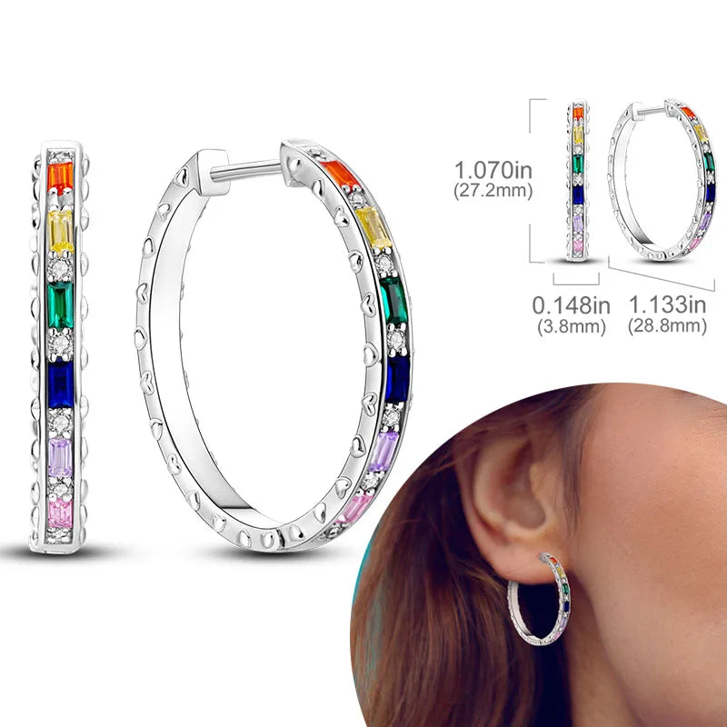 925 sterling silver hoop earrings with zirconia accents, hypoallergenic jewelry for women and girls