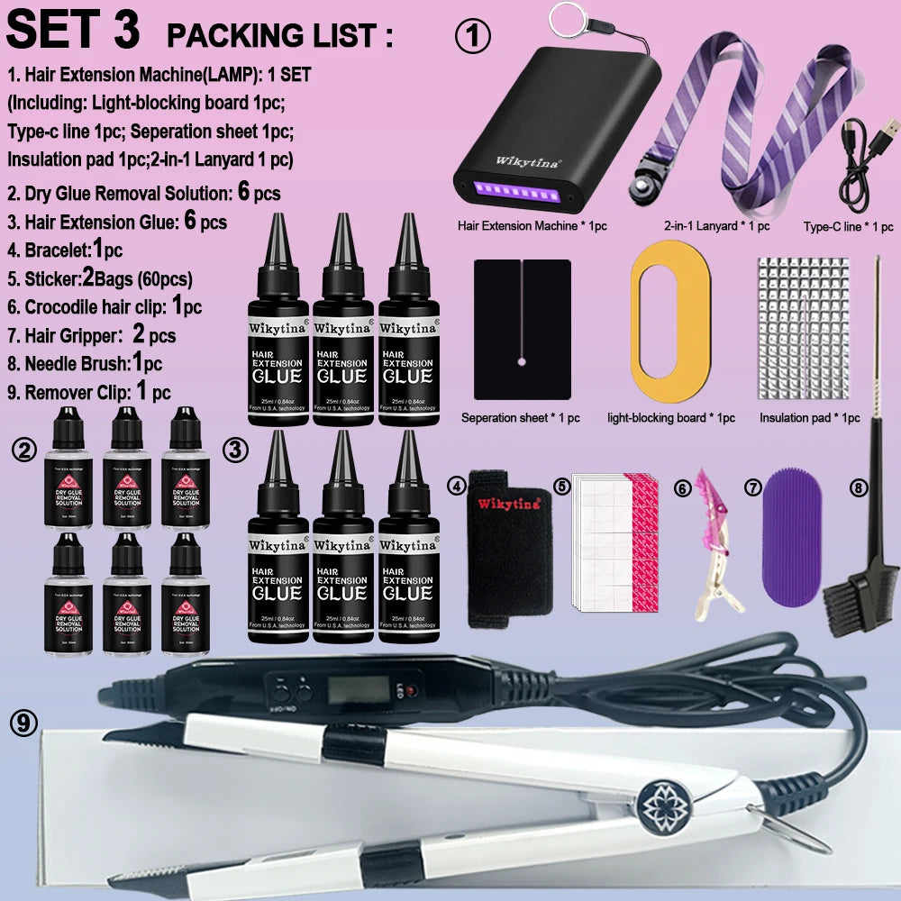 Professional hair extensions kit with UV light glue and styling tools by HSF Marketplace