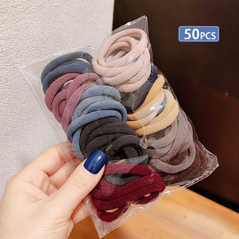 50/100Pcs Mixed Color Hair Rubber Bands,Women High Elastic Hair Ties,Korean Ponytail Holders,No Damage Hair Headbands