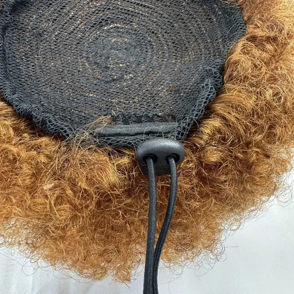 Afro puff drawstring ponytail with bangs, short curly clip-in hair bun in Color #30