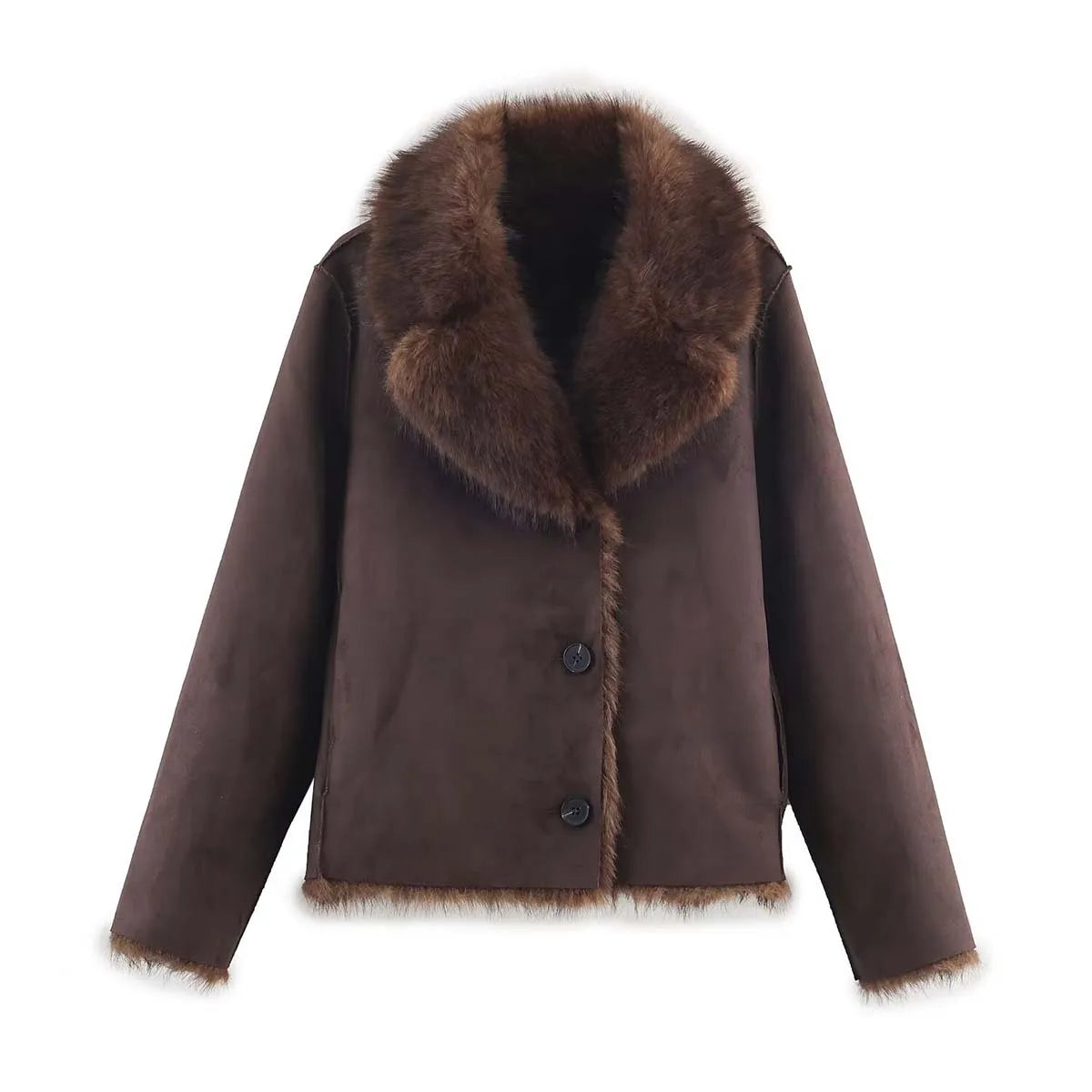 Women's double-sided faux fur jacket with long sleeves, thick warm winter coat by HSF Marketplace