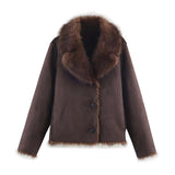 Women's double-sided faux fur jacket with long sleeves, thick warm winter coat by HSF Marketplace