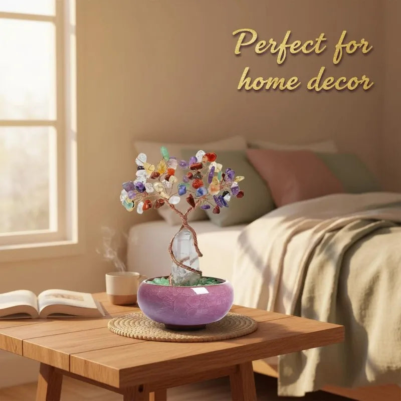 1pc Colorful Crystal Tree Decoration with Bohemian Style Flower Pot - Handmade Ceramic Base, Desktop, Housewarming Gift