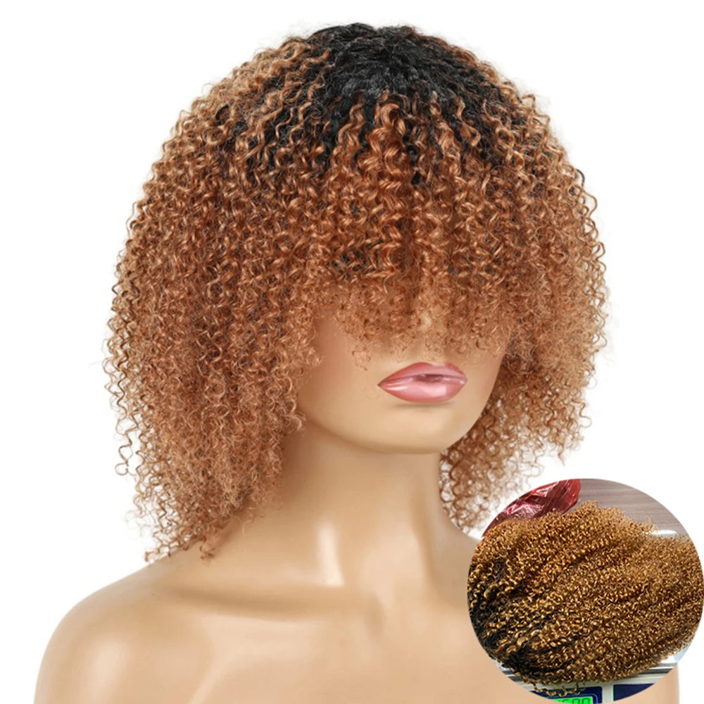 Peruvian Hair Afro Kinky Curly Pixie Cut Short Bob Bouncy Cheap Full Machine Made Human Hair Wigs For Black Women Glueless Remy