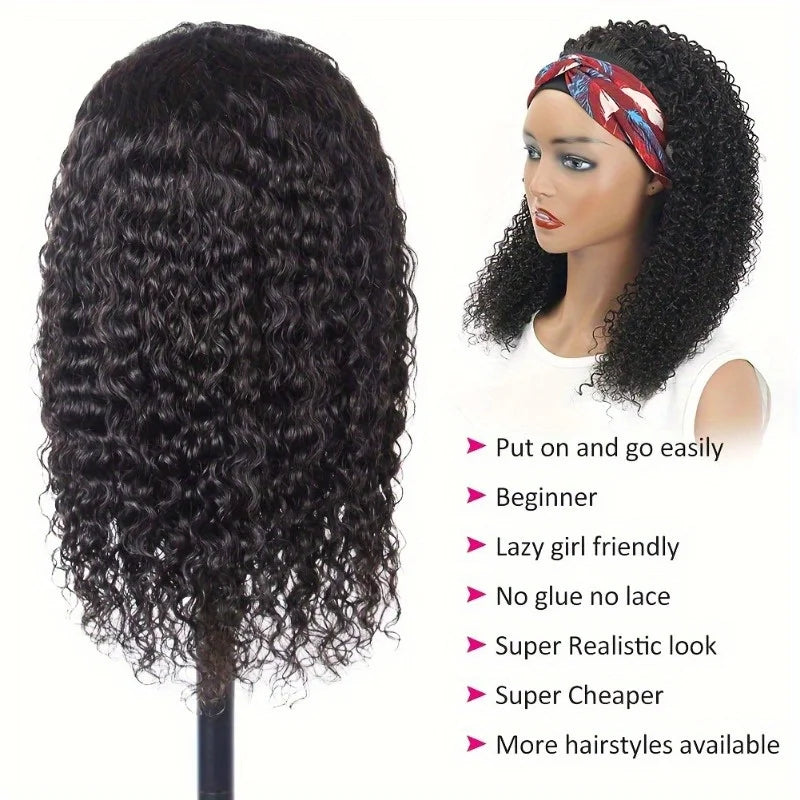 200% density deep curly human hair headband wig by HSF Marketplace