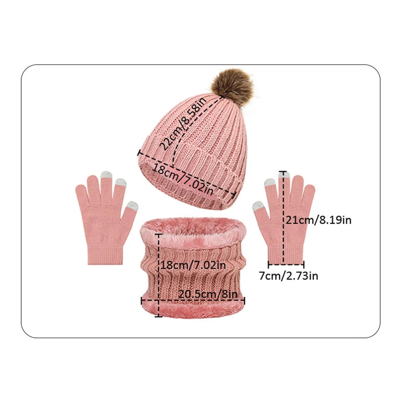 Women's knitted winter hat, scarf, and gloves set for outdoor wear by HSF Marketplace