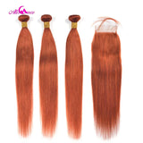 5x5 Closure With Human Hair Bundles Ali Coco Orange Ginger Bundles With Closure Brazilian Human Hair Bundles With Closure Remy