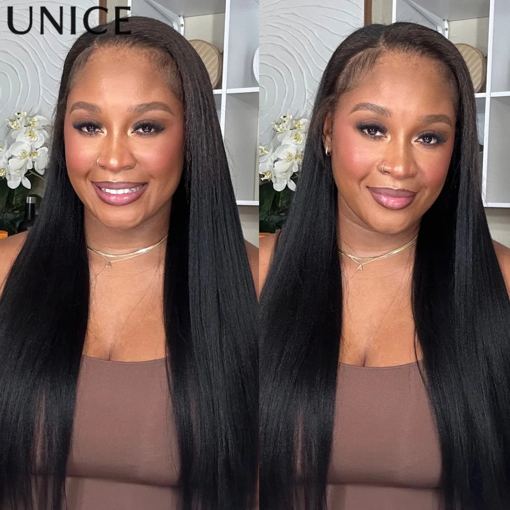 UNice Yaki Straight V Part Wig With Drawstring 100% Human Hair V Shaped Wig