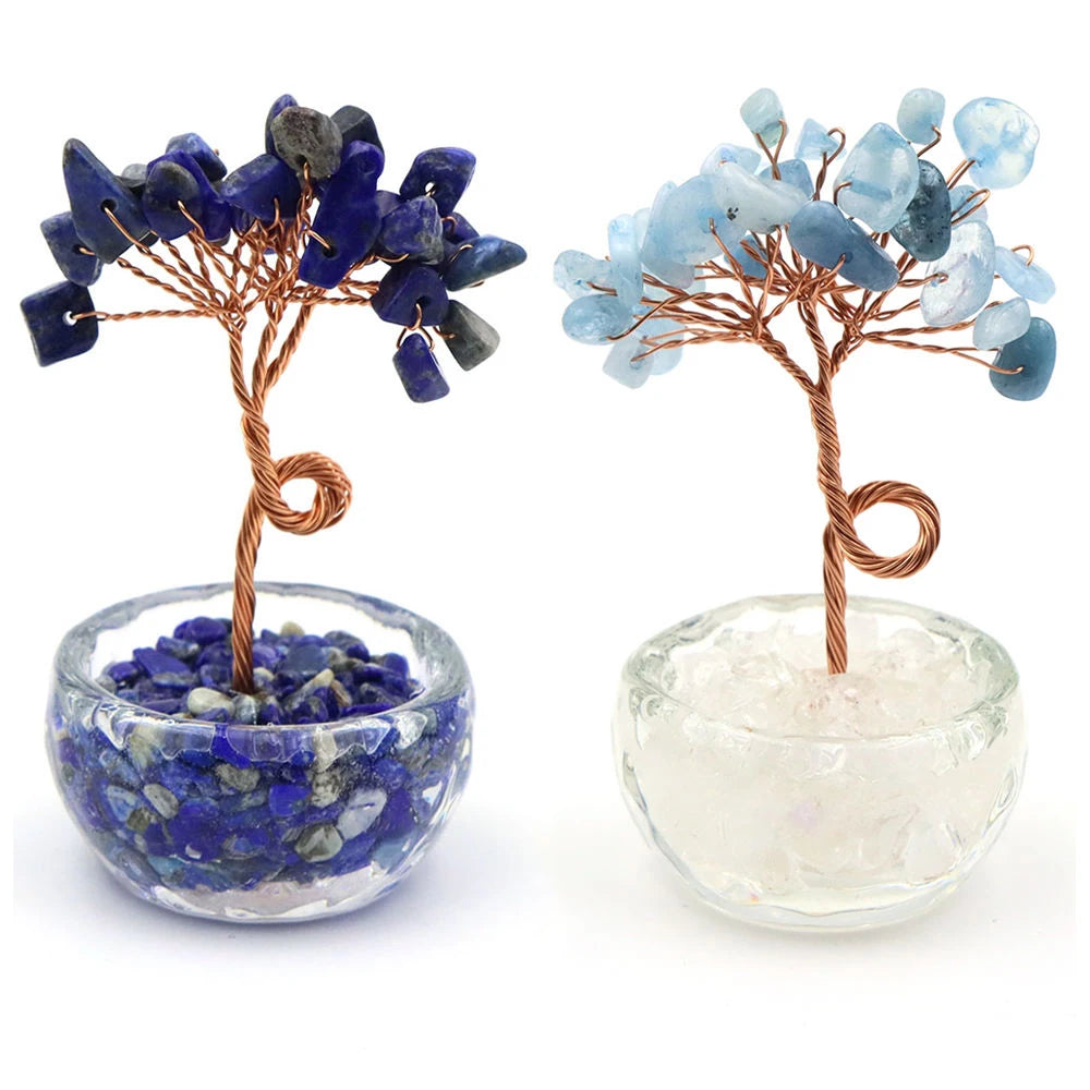 Lucky Money Tree Natural Crystals Aquamarine Fortune Feng Shui Reiki Healing Lapis Lazuli Tree of Life Home Decor Birthday Gifts
