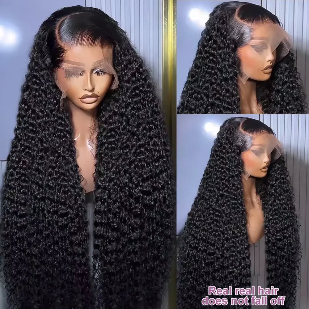 38 40 Inch 250% Density Kinky Curly 13X4 HD Lace Front Ideal Jerry Curly Wave HD Transparent 13x6 Lace Front Wig Brazilian Human Hair Natural Black Curly Wave Wig Pre Plucked With Baby Hair For Women