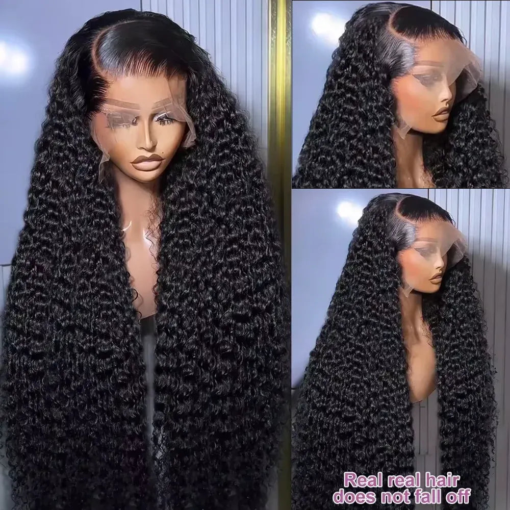 30 40 Inch 250% High Density Natural Black Kinky Curly 13X6 HD Lace Front Ideal Jerry Curly Wave HD Transparent 13x4 Lace Front Wig Brazilian Virgin Hair Pre Plucked Curly Wave Wig With Baby Hair For Women