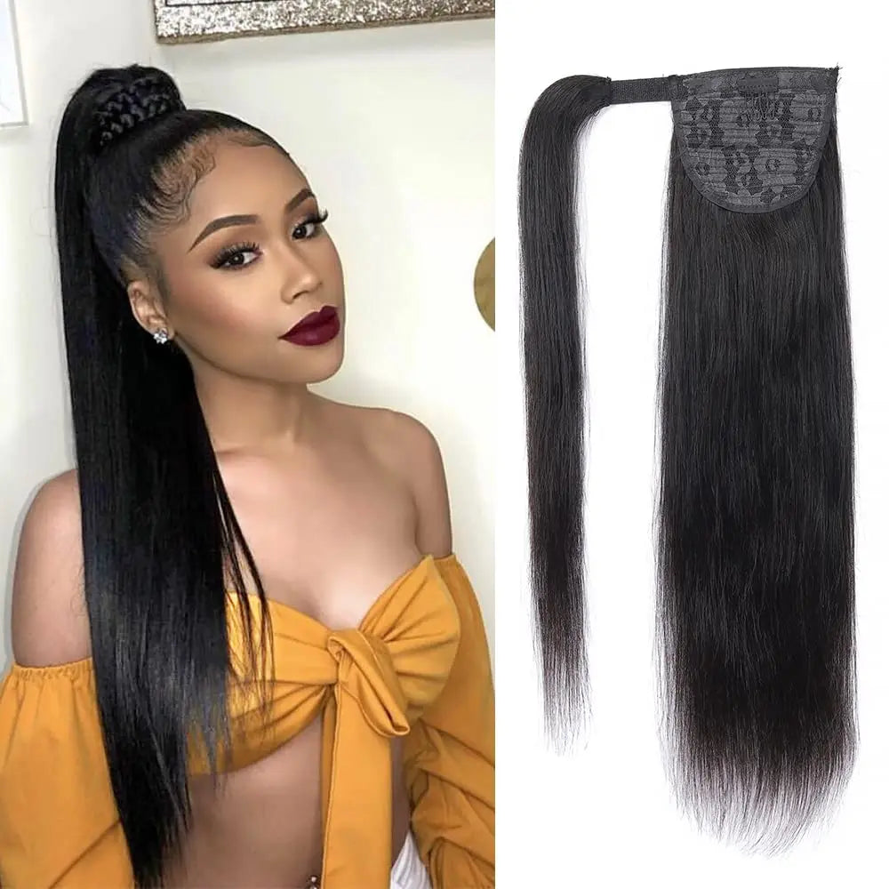 Water Wave Ponytail Extensions Human Hair Wrap Around Corn Wave Pony Magic Paste Brazilian Human Hair Extensions for Women