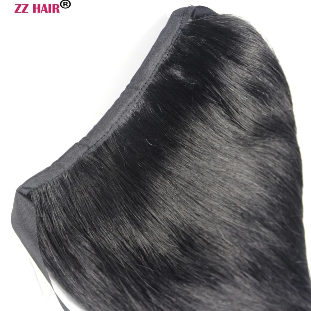 ZZHAIR Brazilian Remy human hair ribbon ponytail, 16–20-inch natural straight horsetail clip-in extension
