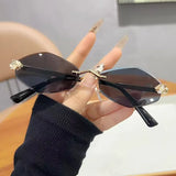 Frameless rhombus-shaped women's sunglasses by HSF Marketplace with UV400 protection and elegant, versatile design.