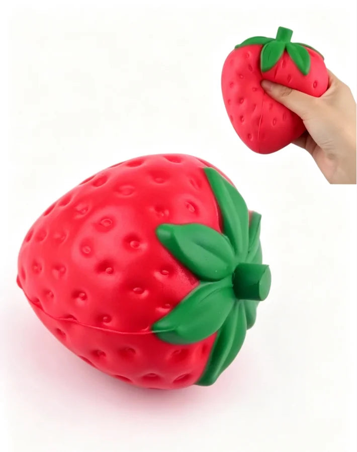 Large Giant Strawberry Squishy Toy by HSF Marketplace, slow rising sensory fidget stress relief fruit toy for adults.
