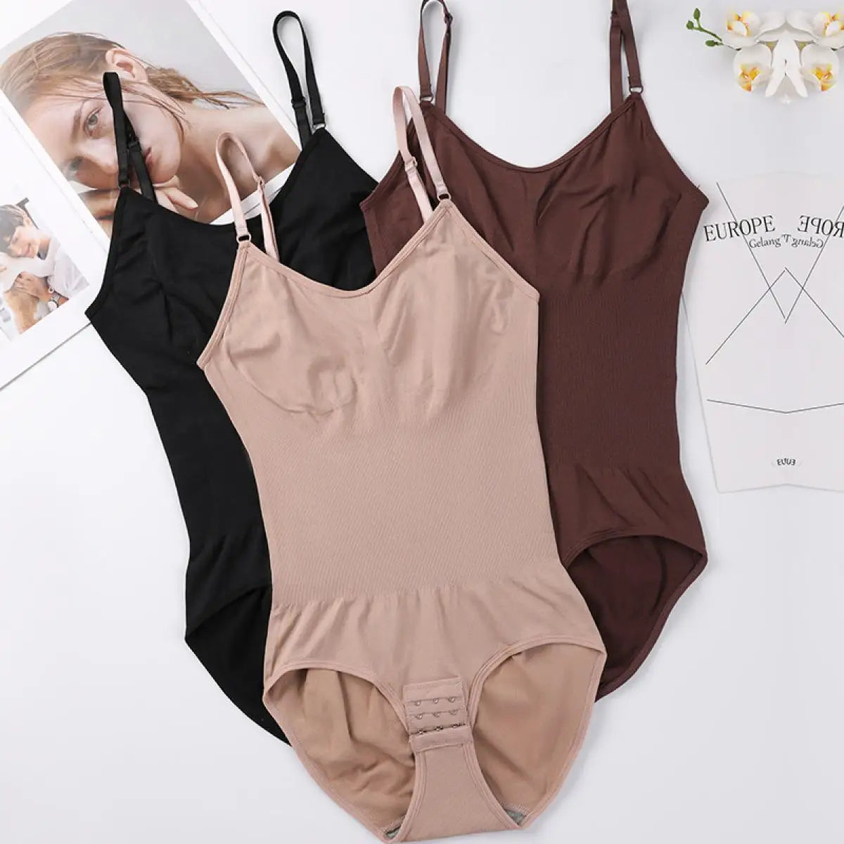 Women's seamless shapewear bodysuit with butt lifter design, open crotch, and high elastic fit