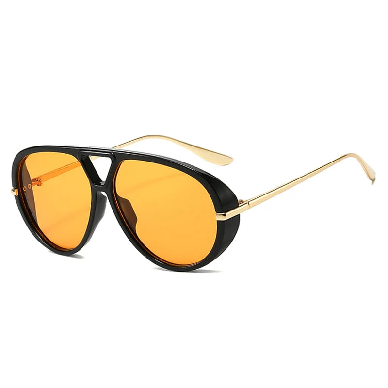 Oversized women's pilot sunglasses with double bridges, retro candy color gradient lenses, UV400 protection, punk style eyewear.