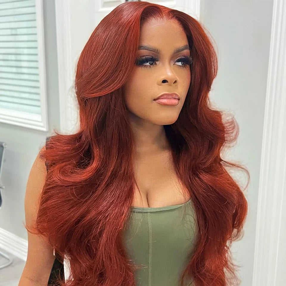 Reddish Brown Body Wave Human Hair Bundles with 4x4 HD Lace Closure Free Part Color #33 Brazilian Raw Hair Copper Red Wavy Color