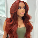 Reddish Brown Body Wave Human Hair Bundles with 4x4 HD Lace Closure Free Part Color #33 Brazilian Raw Hair Copper Red Wavy Color