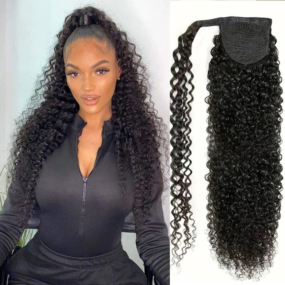 Water Wave Ponytail Extensions Human Hair Wrap Around Corn Wave Pony Magic Paste Brazilian Human Hair Extensions for Women