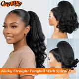 Kinky Straight With Spiral End Drawstring Ponytail Human Hair Extensions 100% Real Human Hair Brazilian Remy For Black Women