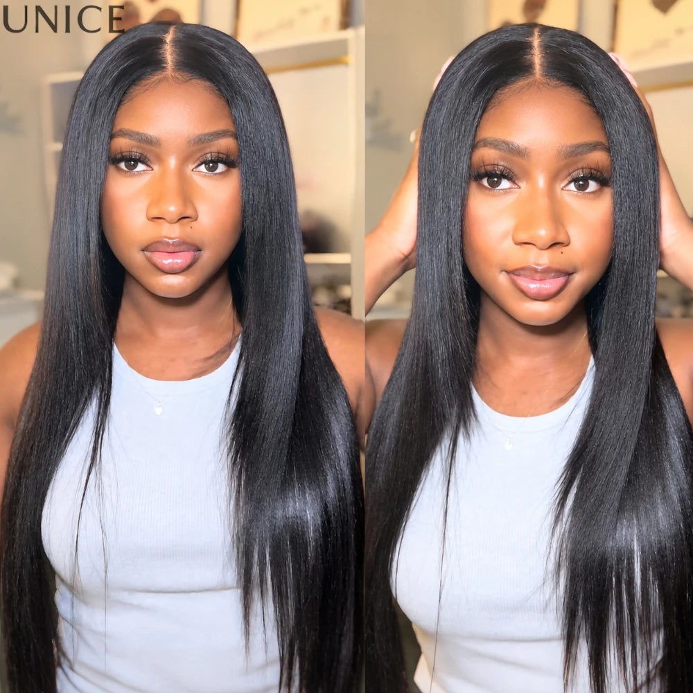Yaki straight layered glueless lace human hair wig, 180% density by HSF Marketplace