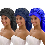 3-piece satin long bonnet set with wide brim and bow tie for everyday hair styling by HSF Marketplace
