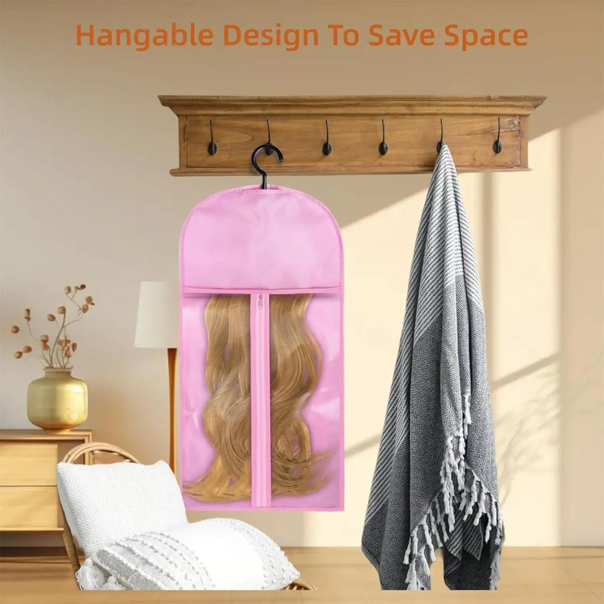 Wig Storage Bags Hair Extensions Storage Bag with Hanger for Lace Wigs Hair Extension Holder Wig Hanger with Bag Wig Accessories