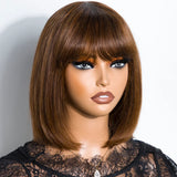 Highlighted short bob wig with bangs, 100% human hair, straight lace glueless wig for women, Brazilian Remy, 8-14 inches from HSF Marketplace