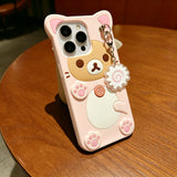 3D cute bear cartoon iPhone case for 12 to 17 Pro Max models, raised textured design