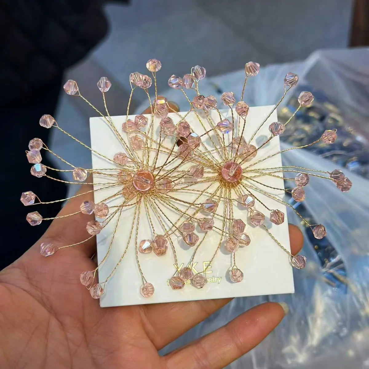 Sparkling snowflake crystal beaded flower stud earrings for bridal wedding jewelry, HSF Marketplace