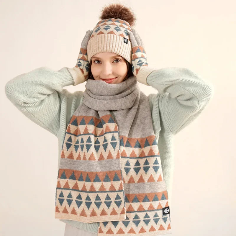 Warm Japanese knit set with hat, scarf and gloves for women by HSF Marketplace