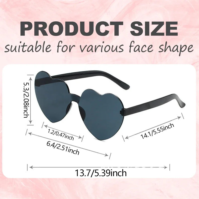 Women's heart-shaped sunglasses in various colors from HSF Marketplace, perfect for weddings, beach parties, and photo props.