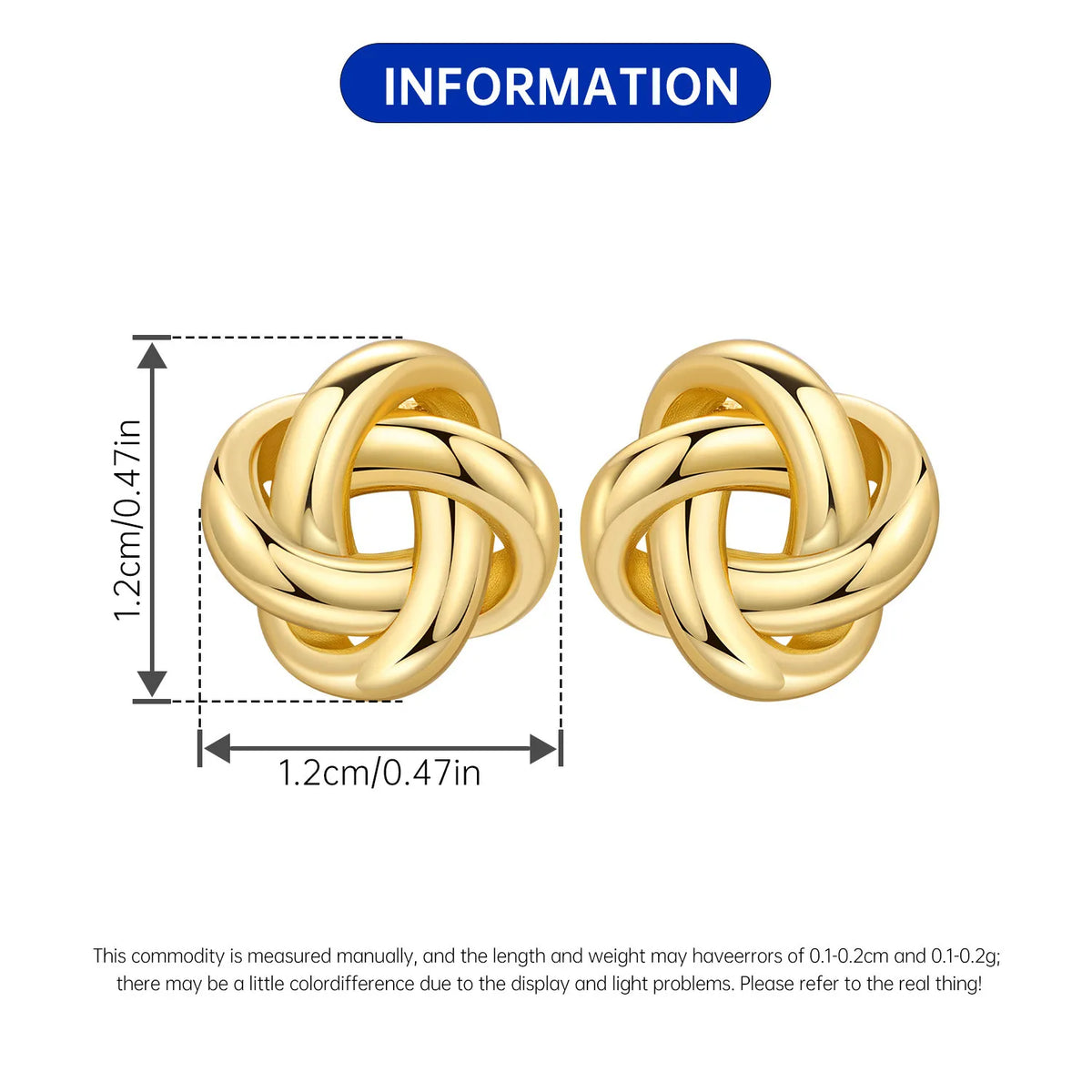 Orstarry S925 sterling silver 18k gold classic knot stud earrings for women, close-up view