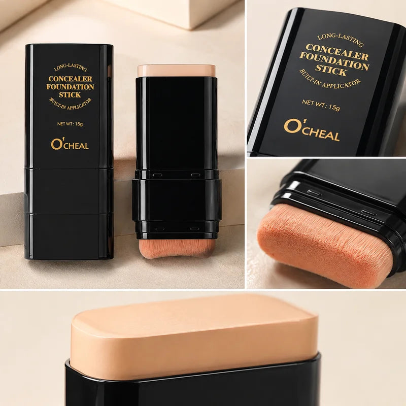 HSF full coverage foundation concealer stick with built-in applicator brush for matte makeup coverage