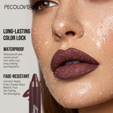 Six creamy matte lipstick crayons in various everyday shades, featuring smooth glide-on application and lightweight, travel-friendly design.