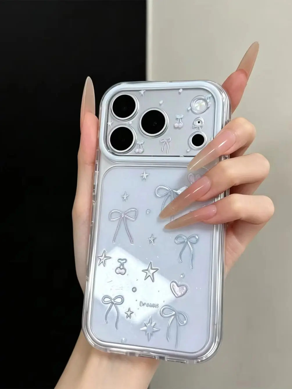 Cute Bow Star Cherry Pattern Clear Phone Case for iPhone Models