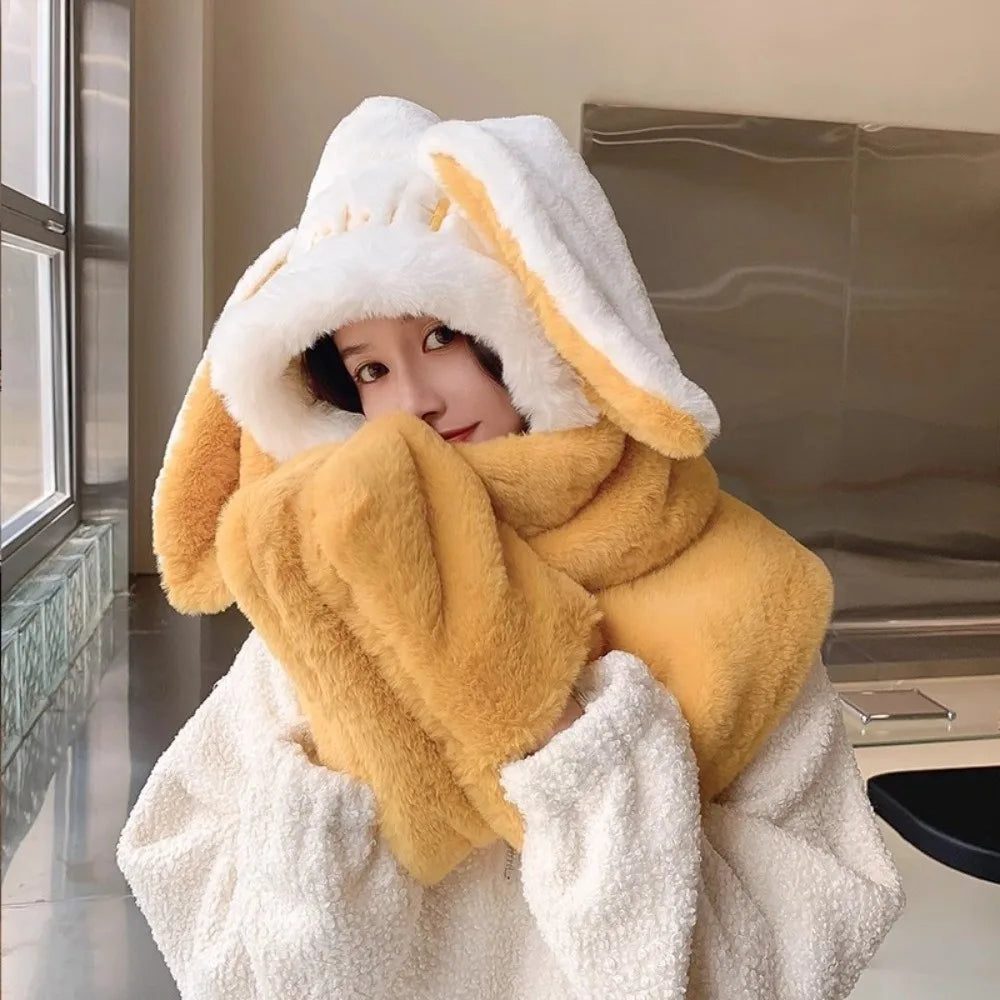 HSF Marketplace 3-in-1 hooded scarf set for women, warm windproof winter hat and scarf ensemble