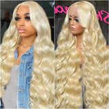 Brazilian honey blonde 613 body wave 200% density lace front human hair wig with 13x6 HD transparent lace frontal