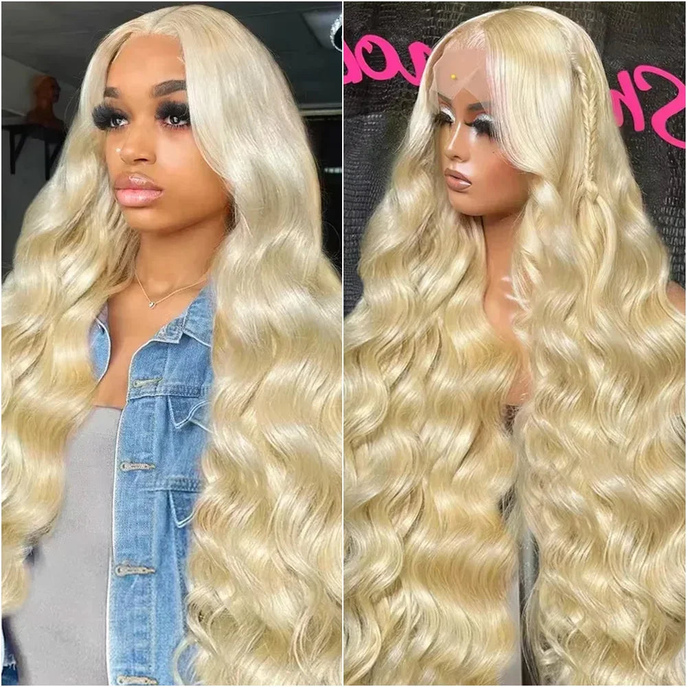 Brazilian honey blonde 613 body wave 200% density lace front human hair wig with 13x6 HD transparent lace frontal