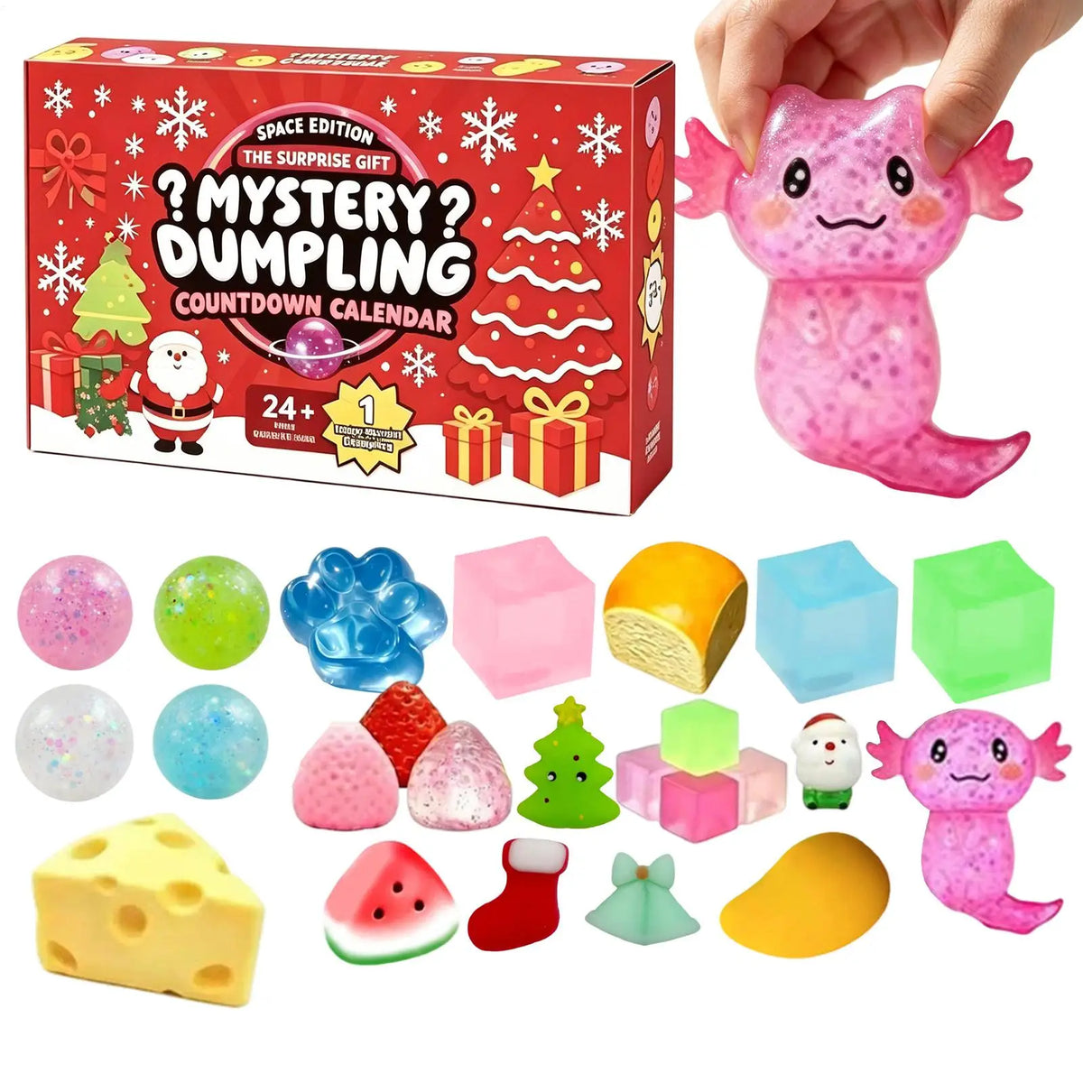 Christmas squishy advent calendar with 24 dumpling fidget toys in a surprise gift box by HSF Marketplace