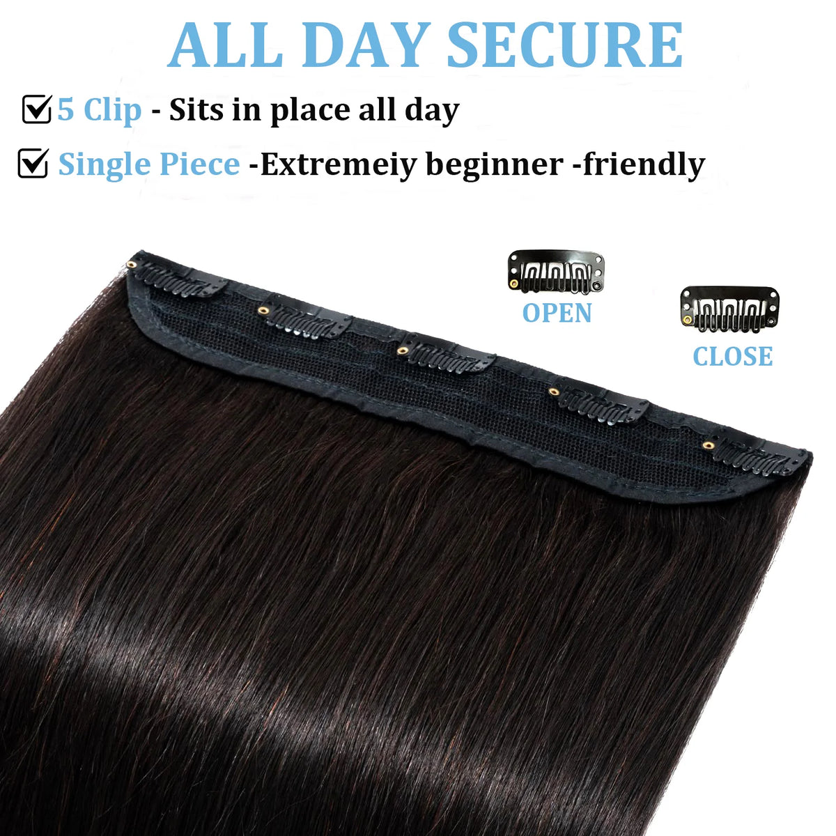 HSF Marketplace 10-inch straight Brazilian Remy human hair clip-in extension with 5 clips, natural hairpiece