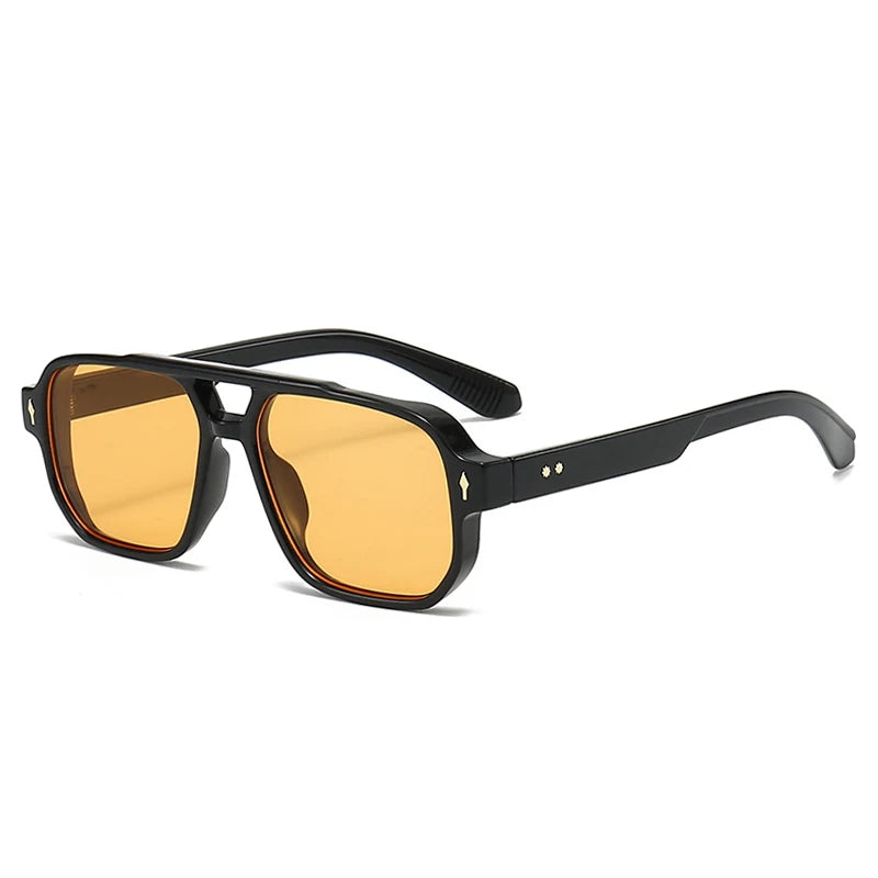Vintage double bridges men's square sunglasses by HSF Marketplace with clear ocean lenses, rivet details, UV400 protection, stylish eyewear