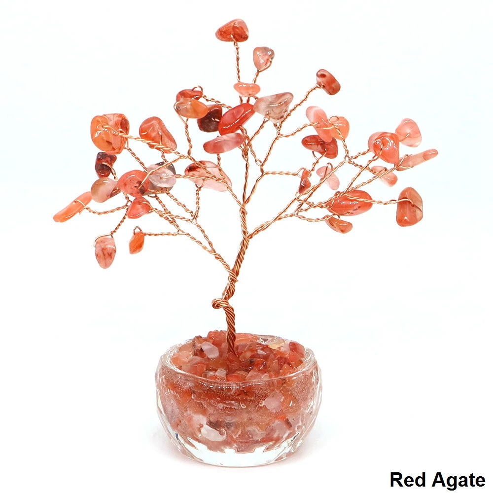 Natural Stone Crystal Money Tree Healing Gemstone Citrine Amethyst Copper Wire Wrapped Yoga Feng Shui Tree Home Decor Lucky Gift