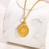 Stainless steel spiral sunflower pendant necklace for women, 18K gold plated, boho style, waterproof fashion jewelry.