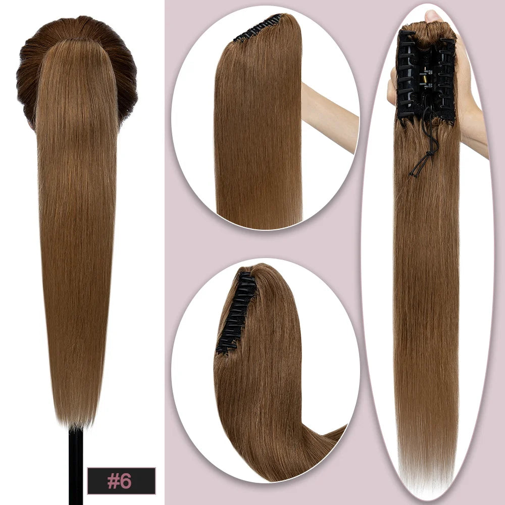 SEGO claw clip straight human hair ponytail extension in blonde brown, 105g–120g